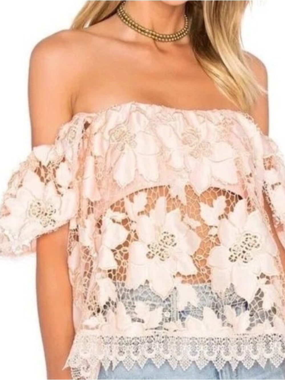 Lovers + Friends Blush Floral Lace Off-Shoulder Top